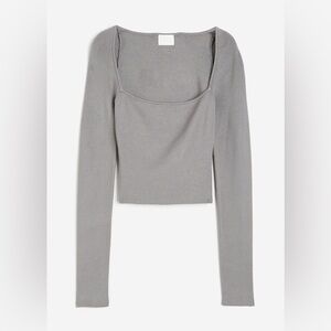 H&M Square Neck Gray Long Sleeve Crop Top (Size S)